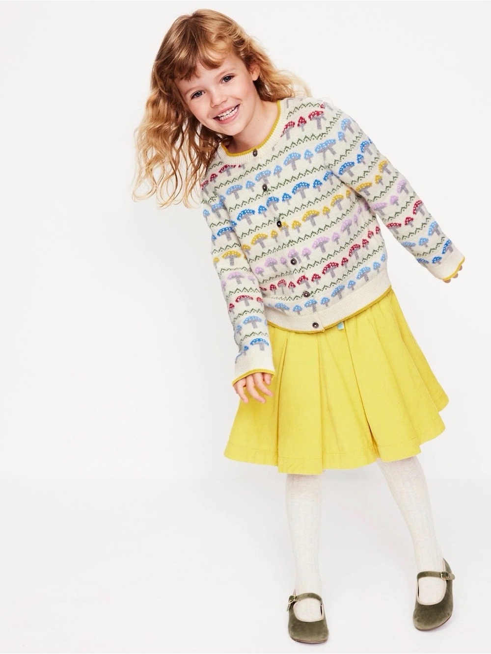 Mini Boden Edie Fair Isle Cardigan in the Toadstool colorway